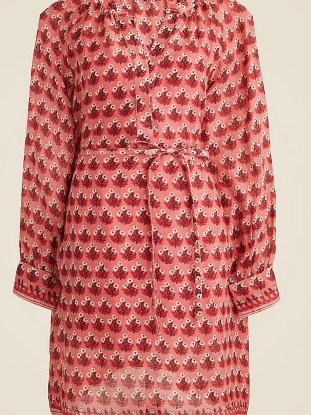 J.Crew Printed Pink V-Neck Tie-Waist Dress - Picture 6 of 11